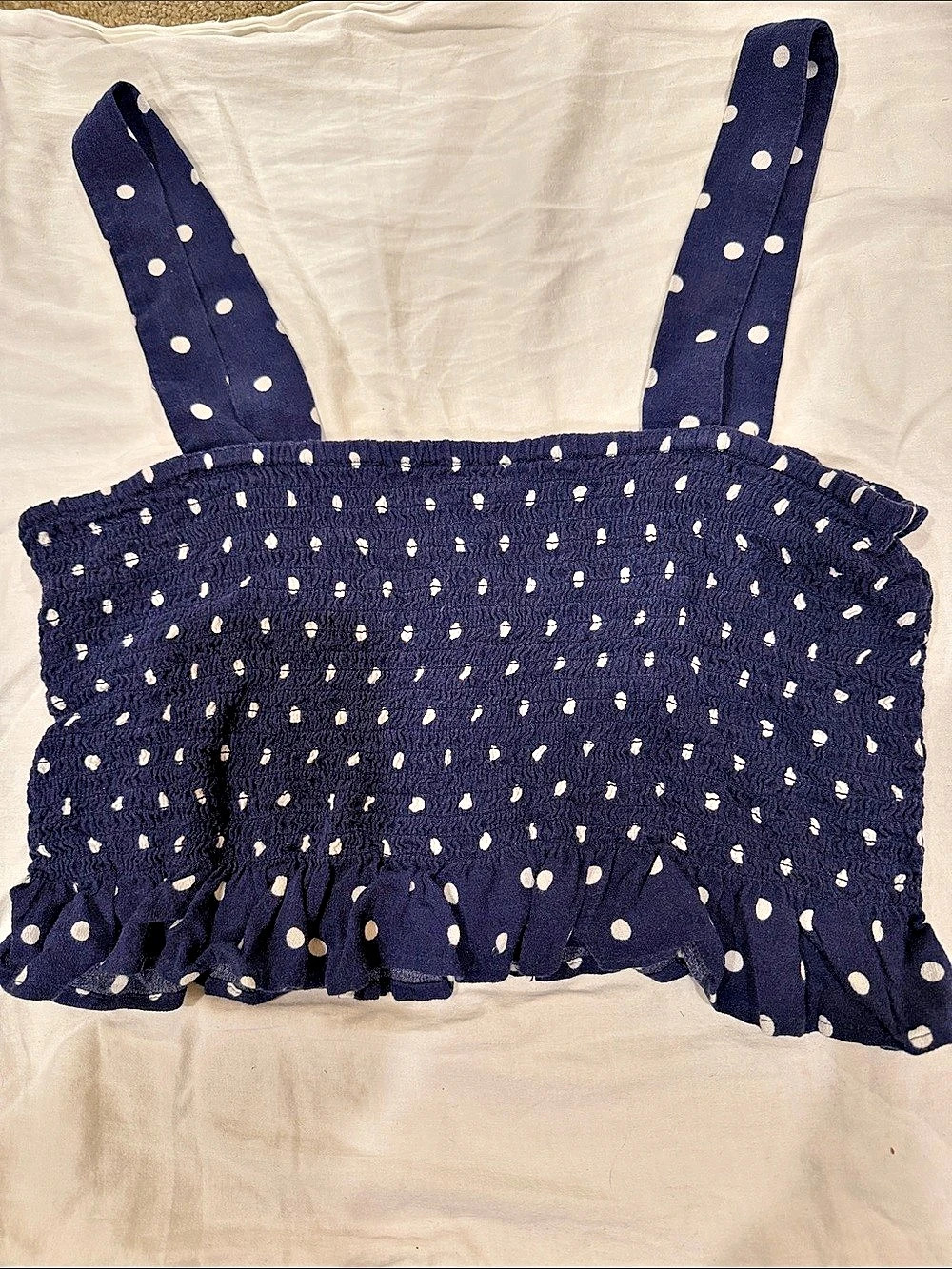 American Eagle Polka Dot Ruffle Camisole in Blue & White Size Medium